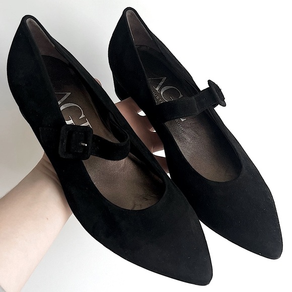 AGL Attilio Giusti Leombruni Black Suede Leather Mary Jane Low-Heel Pumps | 39.5 - Picture 2 of 14